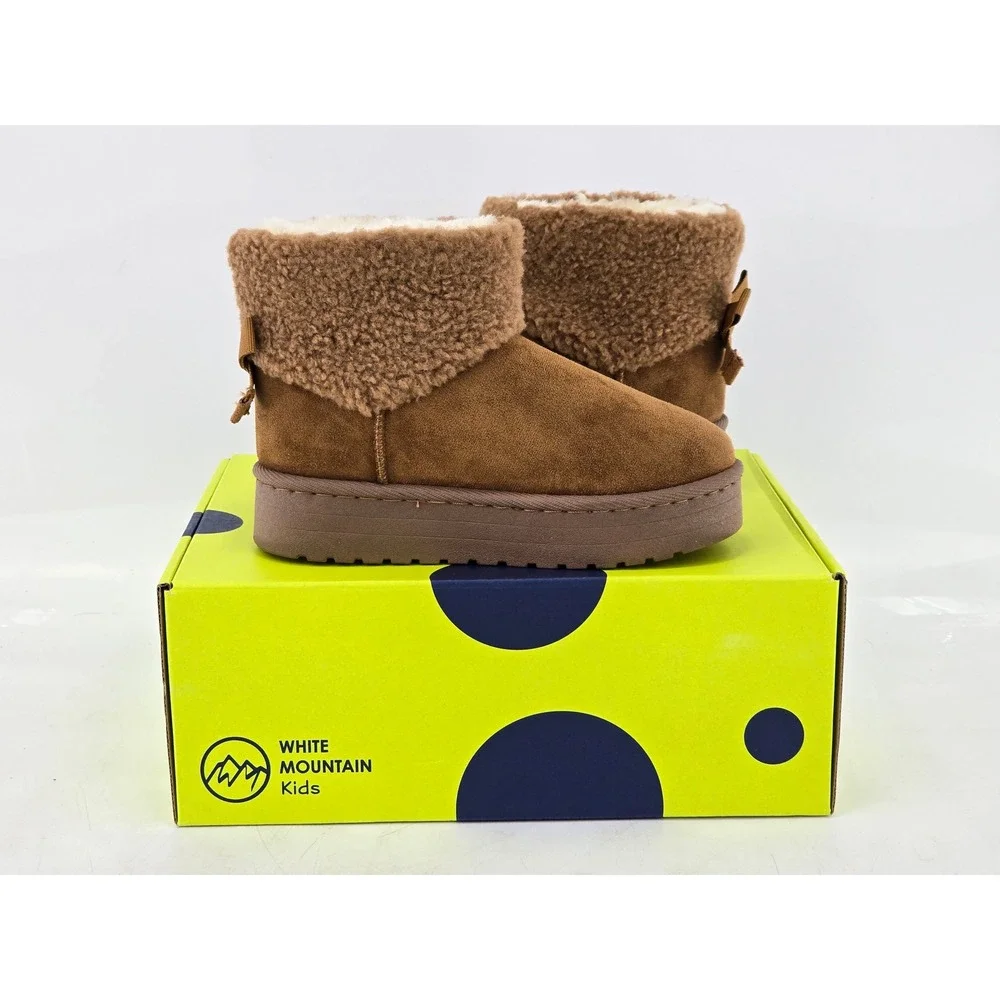 White Mountain Ladybug Boots Kids 13 Chestnut Fabric Faux Fur Bow - New